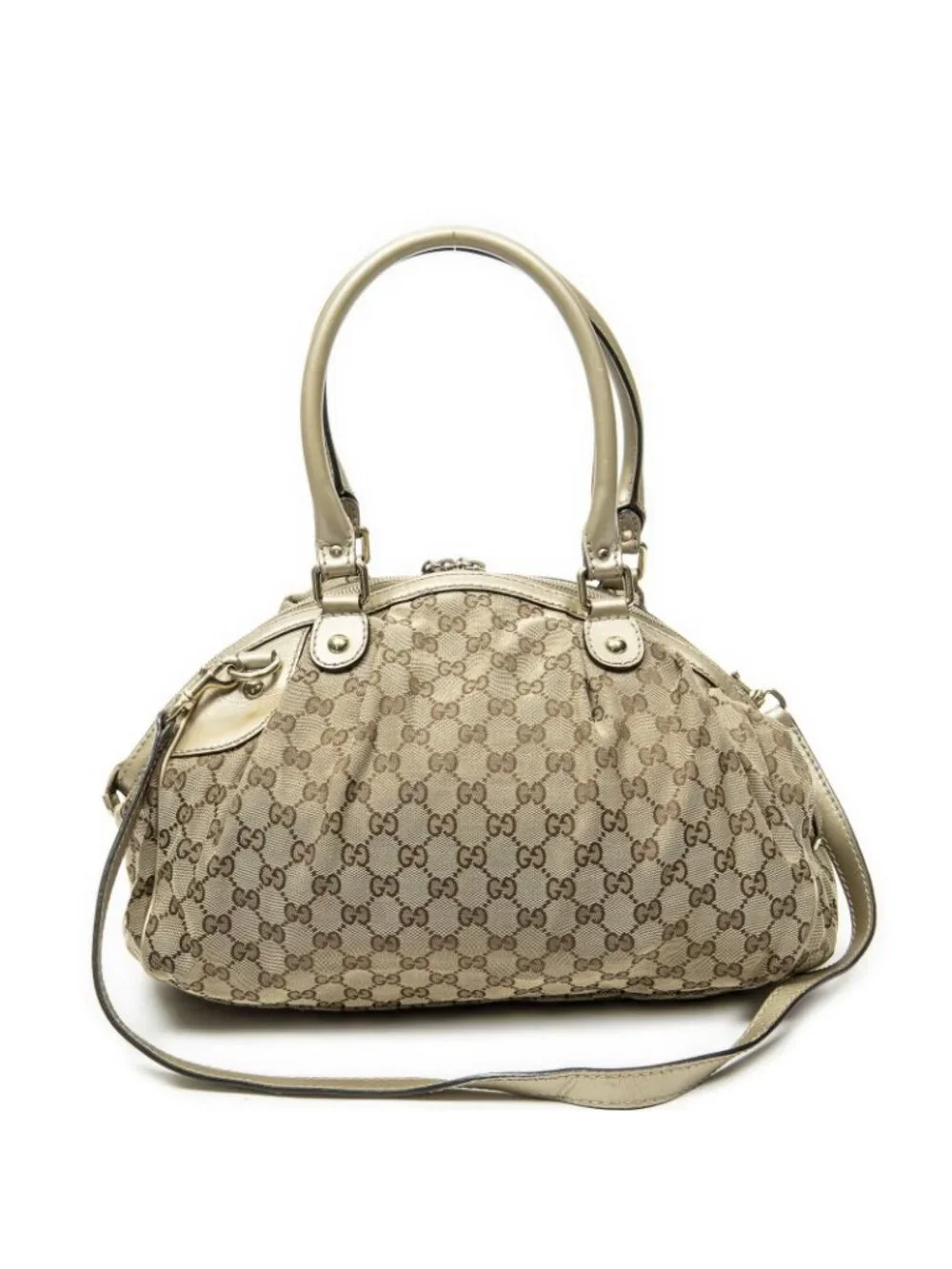 Gucci Ski Boston Beige Gold GG Canvas Shoulder